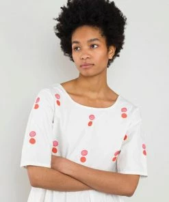 Folk Embroidery Day Dress In Ecru & Orange