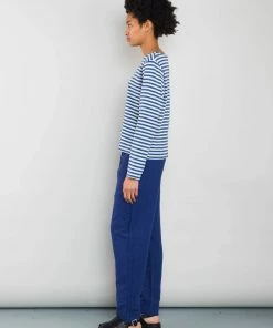 Folk Boat Neck T-Shirt In Woad & Ecru