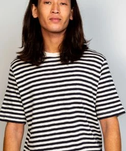 Folk Classic Stripe T-shirt In Soft Black & Ecru
