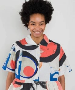 Folk Loom Dress In Ecru Multi Dot Light