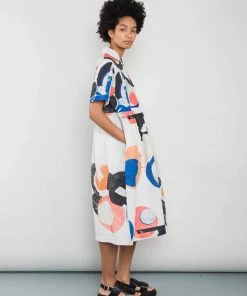 Folk Loom Dress In Ecru Multi Dot Light