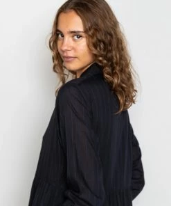 Folk Loom Dress In Black Navy