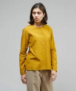 Folk Collarless Shirt Yellow
