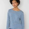 Folk Boat Neck T-Shirt In Woad & Ecru