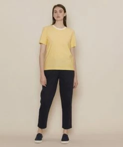 Folk 1 X 1 Stripe Tee Light Gold Ecru Portuguese Cotton