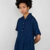 Folk Loom Dress In Indigo Spiral Texture