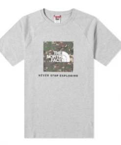 The North Face Gray Raglan Red Box Tee